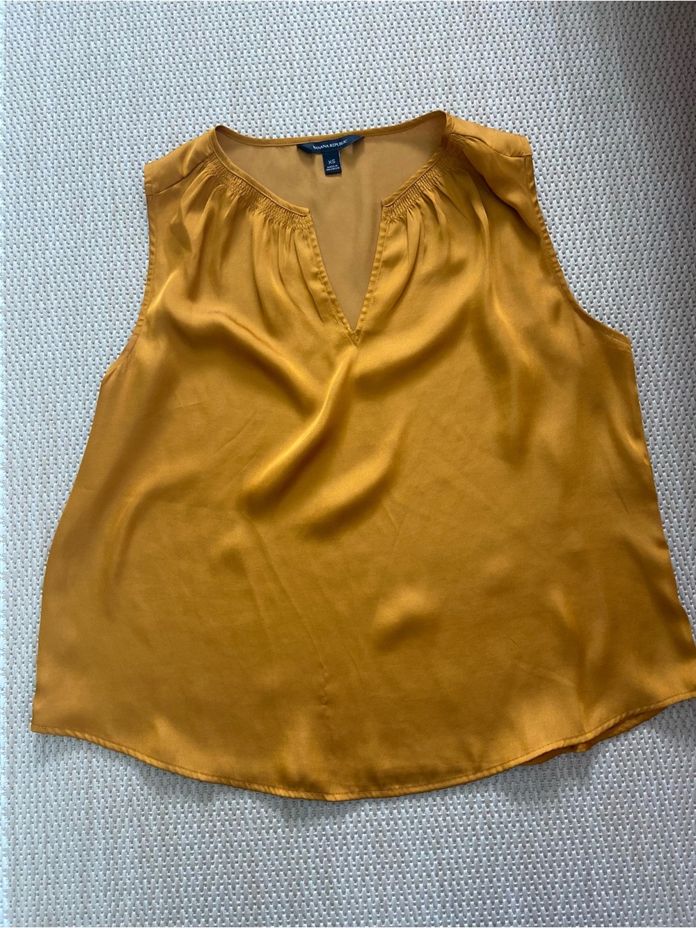 Banana Republic Satin V-Neck Sleeveless Shell in Mustard Yellow